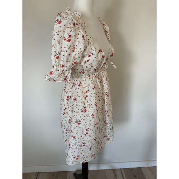 REFORMATION Channa Floral Print Sweetheart Dress in Weiss Size Small 100% Linen - Picture 3 of 7